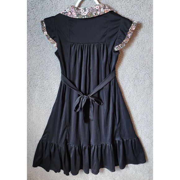 Vtg 70's Unbranded Women's Cap Sleeve Collared Ruffle Hem Dress Cottagecore Sz 7 - Picture 14 of 16